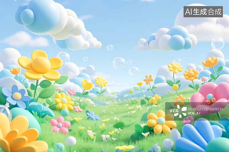 【AI数字艺术】公园花丛三维插画图片素材