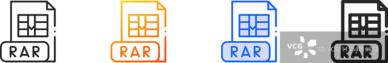 RAR图标，细线性渐变蓝色描边和加粗设计图片素材