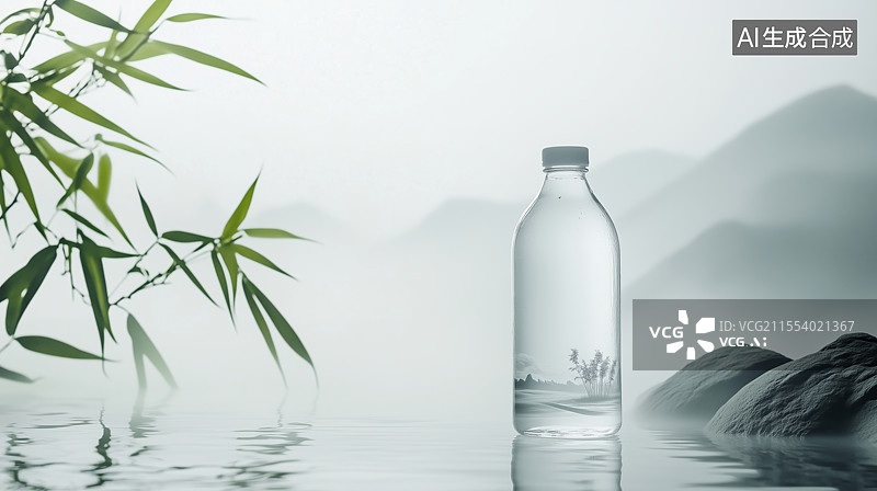 【AI数字艺术】竹叶和矿泉水瓶图片素材