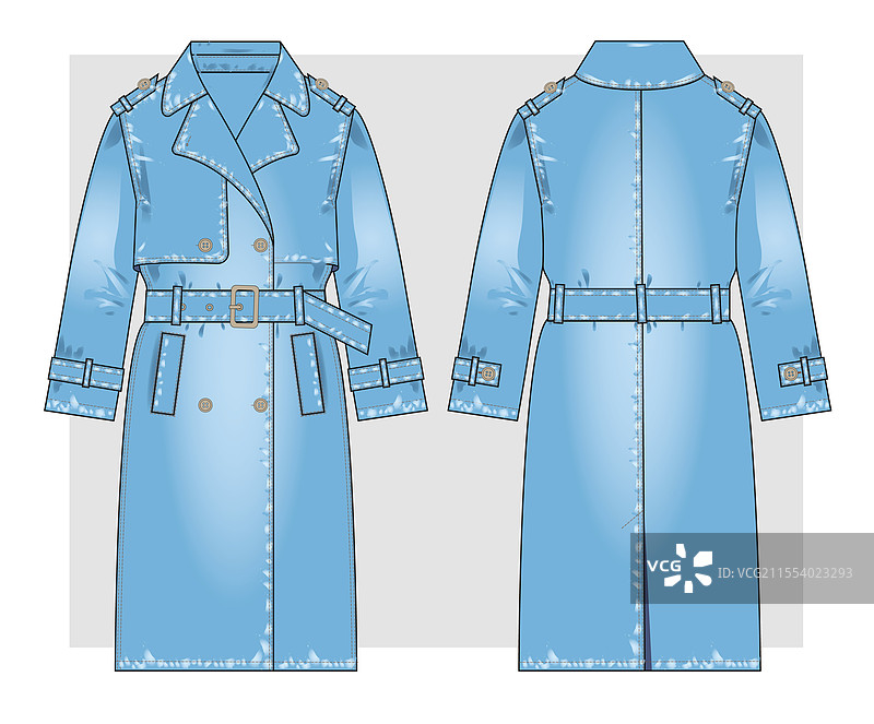 牛仔蓝风衣技术草图图片素材