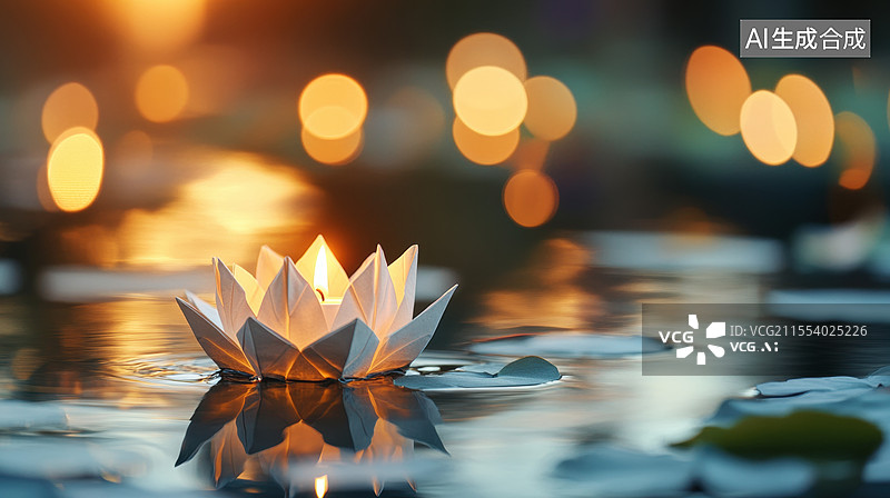 【AI数字艺术】河流上的花灯图片素材