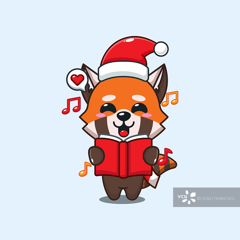 可爱的红熊猫在唱圣诞歌图片素材