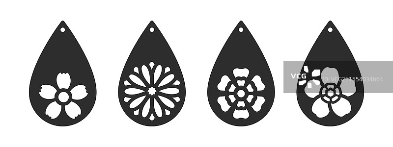 花卉泪滴耳环、吊坠或钥匙链图片素材