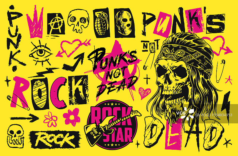 朋克摇滚图形在明亮的背景上图片素材