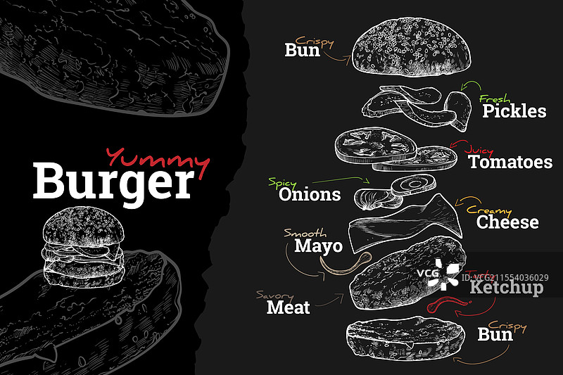 美味的汉堡在黑色背景上图片素材