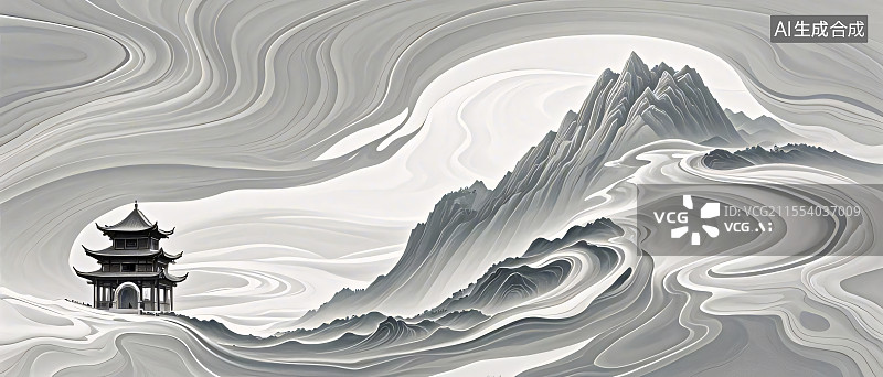 【AI数字艺术】水墨画意境山水图片素材