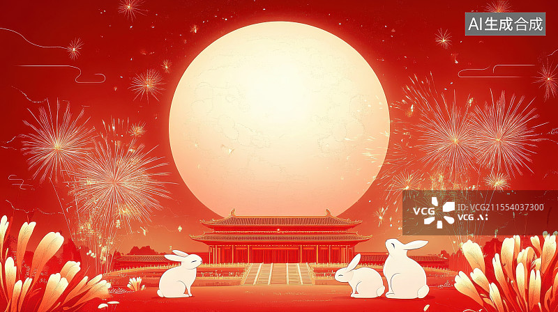 【AI数字艺术】中国传统孔明灯中秋节月亮习俗背景图片素材