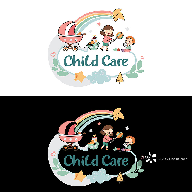 婴儿商店、儿童护理、日托学校和儿童标志图片素材