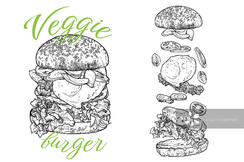 手绘素食汉堡线条艺术图片素材