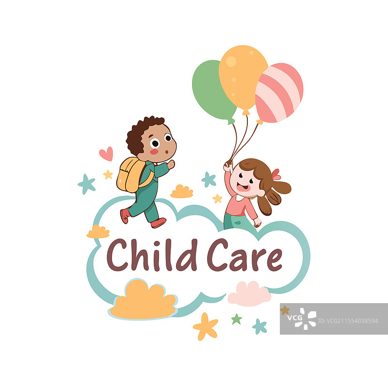 婴儿商店、儿童护理、日托学校和儿童标志图片素材