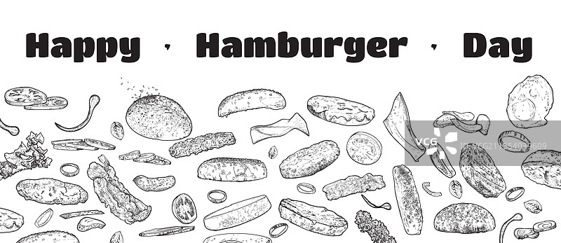 线条艺术汉堡配料横幅设计图片素材