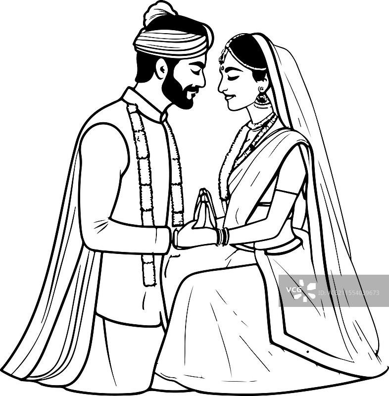 经典印度婚礼情侣艺术图片素材