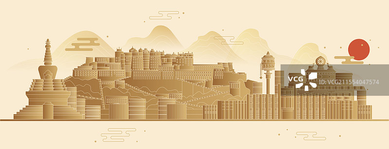 西藏拉萨地标建筑矢量图国风新中式图片素材