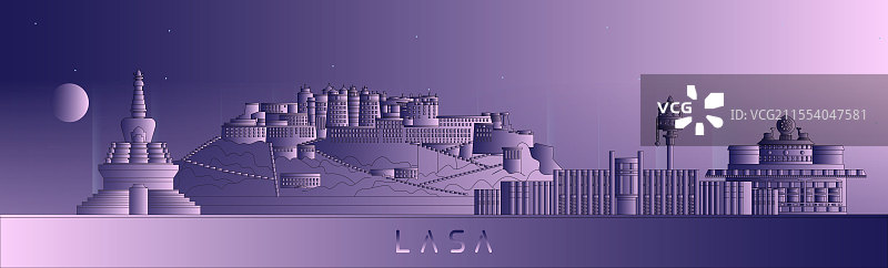 西藏拉萨地标建筑矢量图国风新中式霓虹灯赛博朋克图片素材