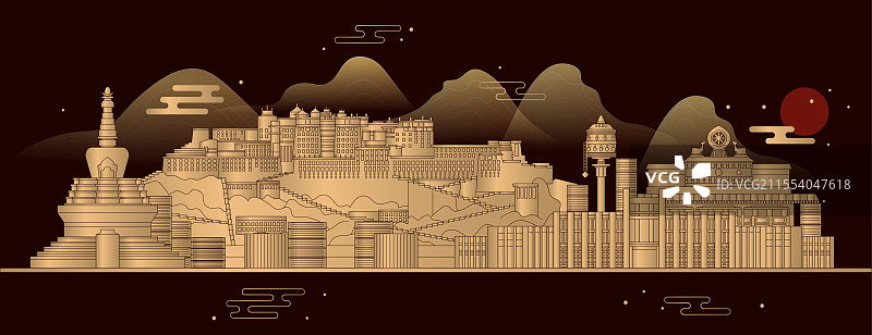 西藏拉萨地标建筑矢量图国风新中式图片素材