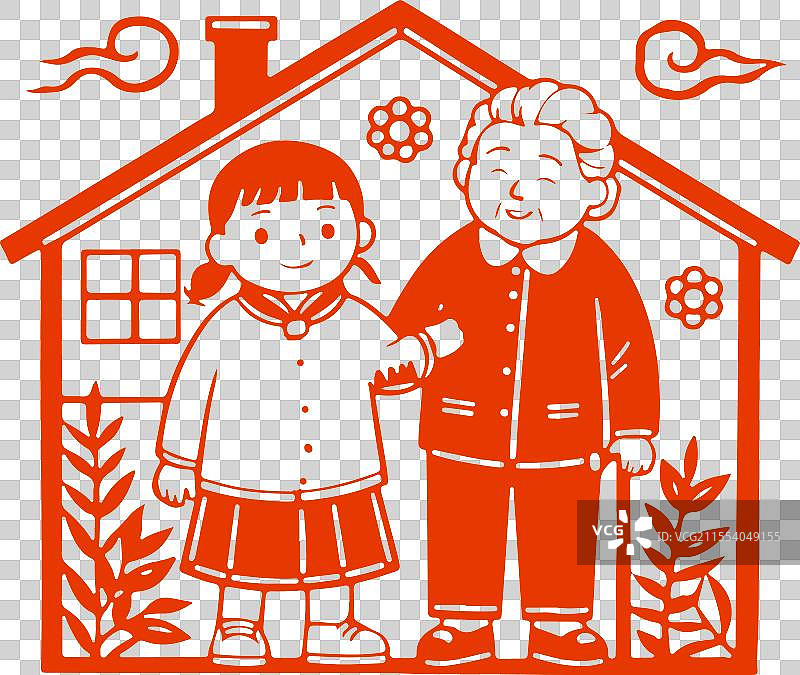 学雷锋助人为乐剪纸插画元素图片素材