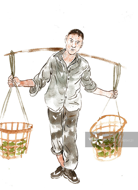 挑扁担的男子图片素材