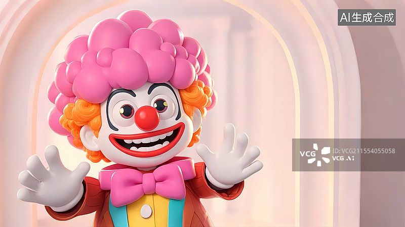 【AI数字艺术】粉色头发可爱小丑3D卡通背景居左图片素材