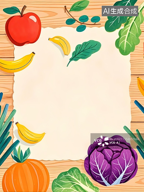 【AI数字艺术】蔬菜水果手绘肌理感竖版装饰背景图片素材