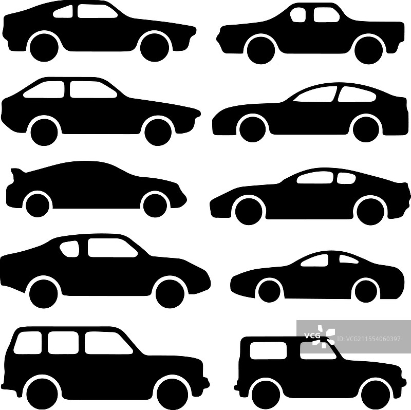 多种平面黑色设计的汽车轮廓图片素材
