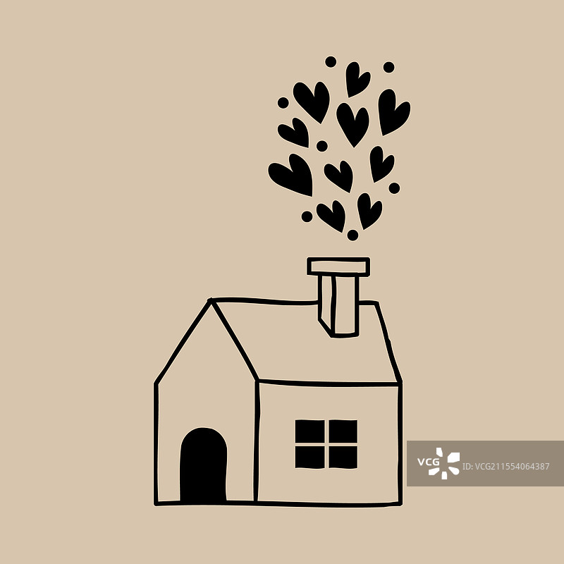 手绘涂鸦风格的房子与爱心图片素材