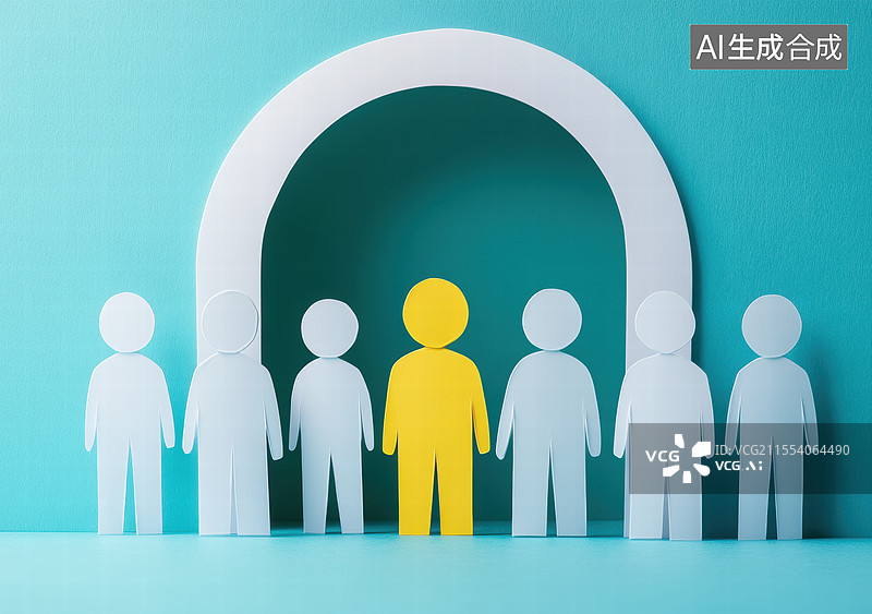 【AI数字艺术】了一群人的剪影，他们整齐地排列在一条线上。图片素材