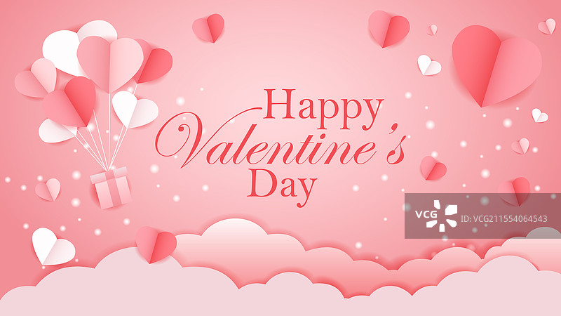 飞翔的心形和云朵情人节背景图片素材