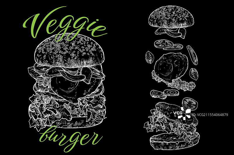 黑色背景上的素食汉堡图片素材