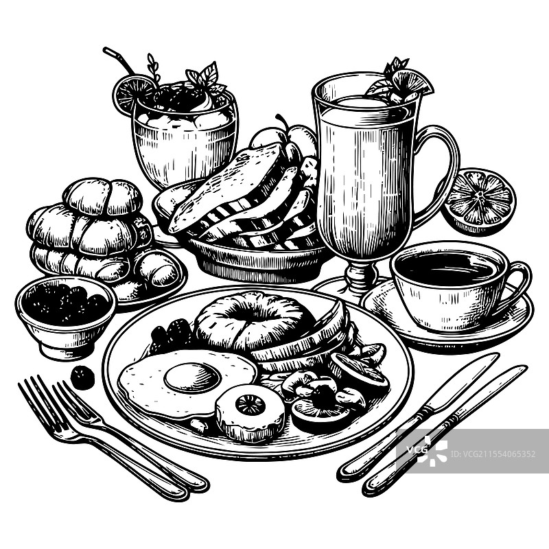 早餐盛宴雕刻图图片素材