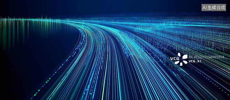 【AI数字艺术】三维光线粒子曲线抽象科技深蓝色背景图片素材