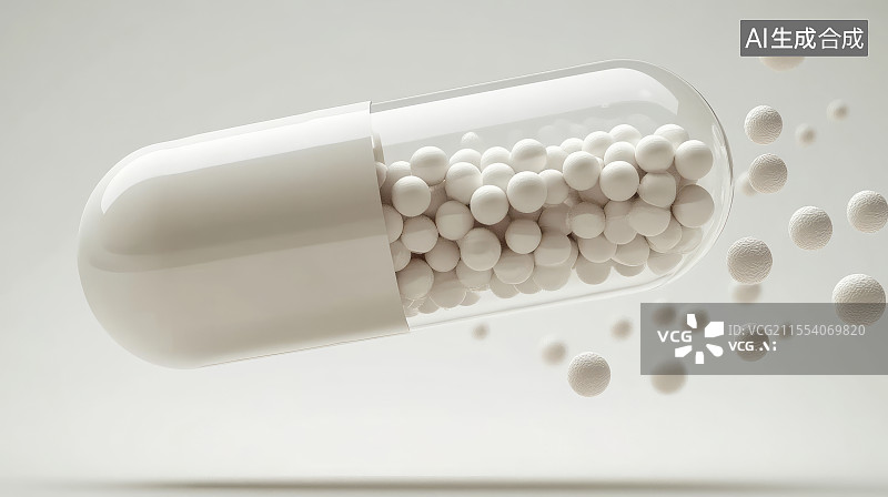 【AI数字艺术】3D渲染药物胶囊药丸，医药主题概念图片素材