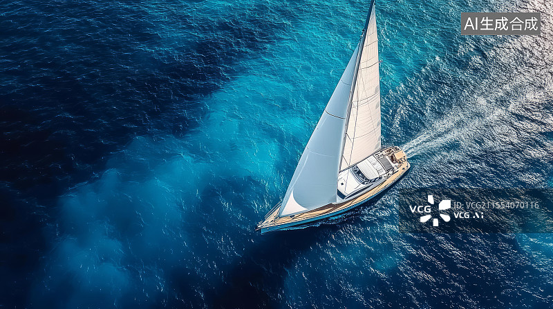 【AI数字艺术】航拍视角下大海上航行的帆船图片素材