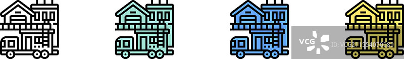 消防站图标轮廓，绿色、蓝色和黄色图片素材