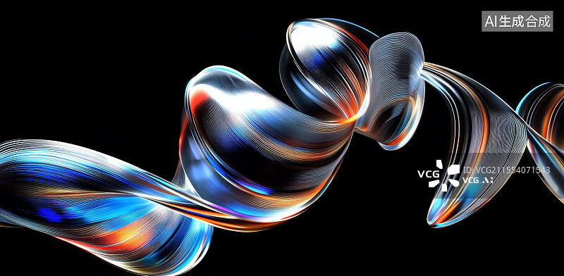 【AI数字艺术】螺旋形流动飘带抽象科技插画图片素材