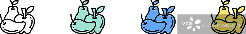 水果图标轮廓，绿色、蓝色和黄色风格图片素材
