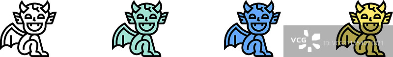 石像鬼图标轮廓，绿色、蓝色和黄色风格图片素材