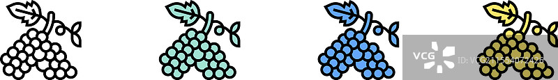 绿色、蓝色和黄色风格的葡萄图标轮廓图片素材
