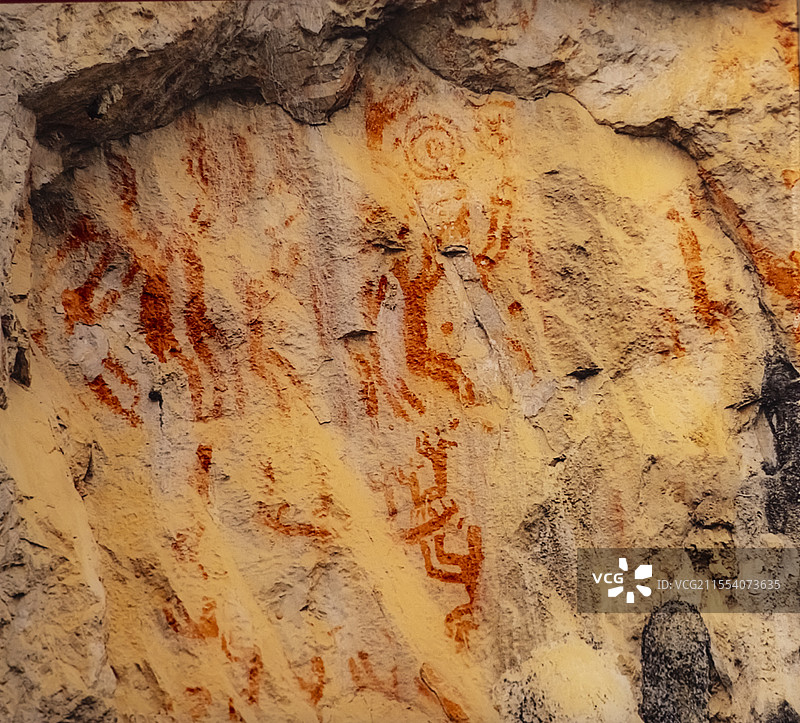 宁明花山岩画渡船图像 广西壮族自治区博物馆图片素材