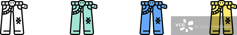 牛仔裤图标轮廓，绿色、蓝色和黄色风格图片素材