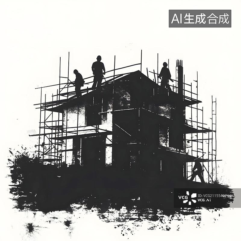 【AI数字艺术】AIGC：房屋建筑工地，房地产，脚手架，建筑工人图片素材