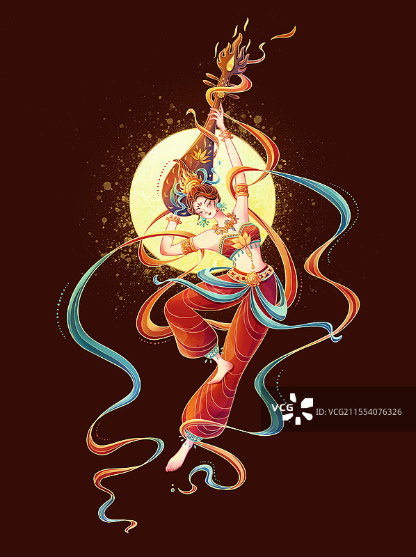 敦煌飞天人物，反弹琵琶图片素材