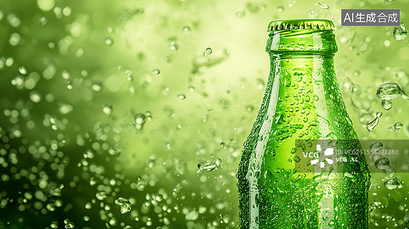 【AI数字艺术】AIGC：绿色的玻璃瓶，夏日清爽背景图片素材