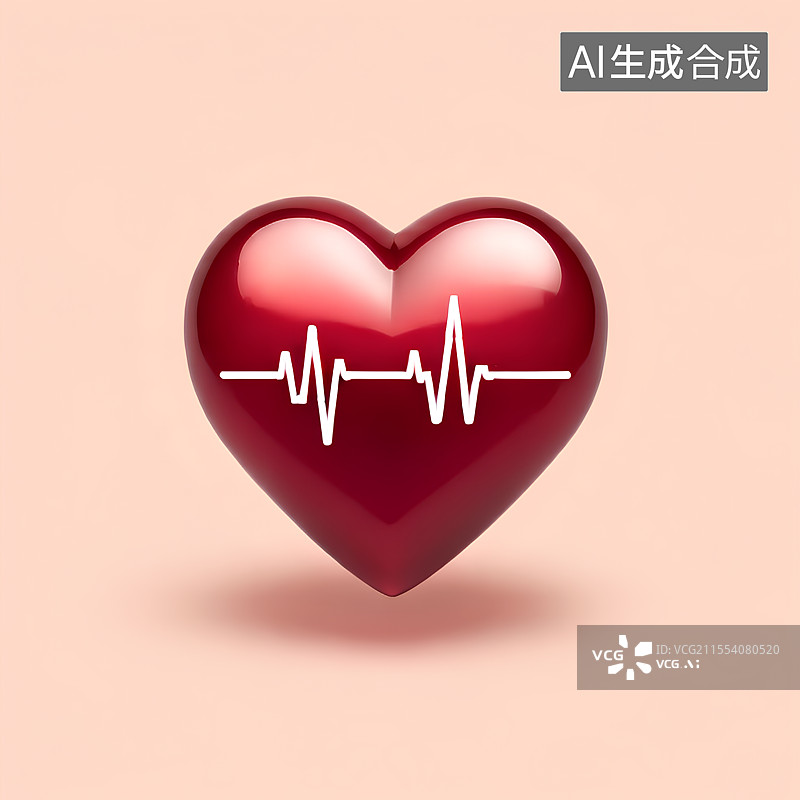 【AI数字艺术】3D渲染，心电图，心脏，心脏病，红色医院医疗医药图形图标，心情，情绪图片素材