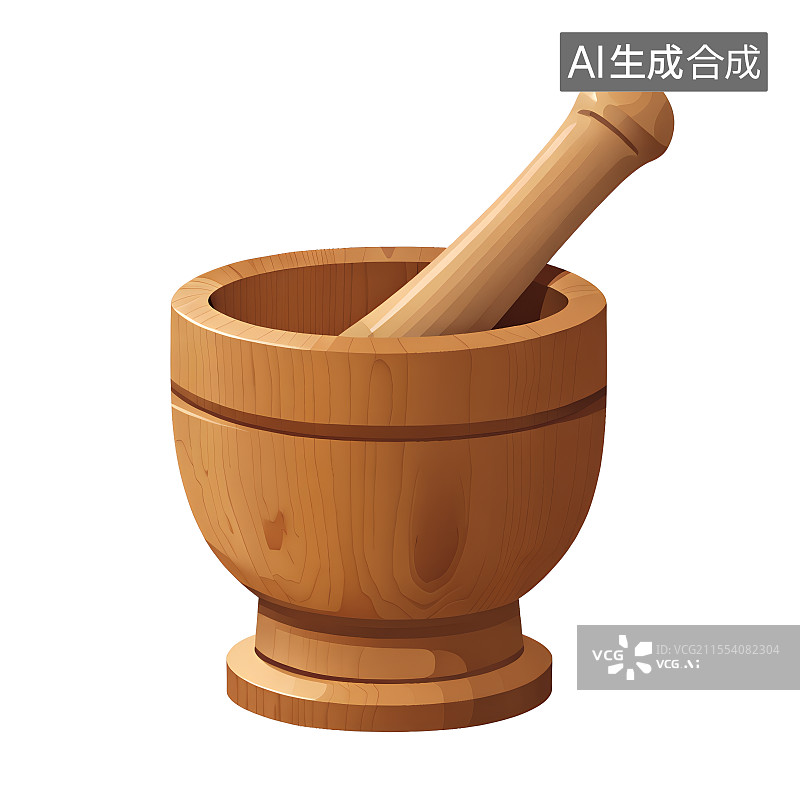 【AI数字艺术】国风手绘插画，研钵，木制研磨器，捣药罐，臼和杵。中医中药图片素材