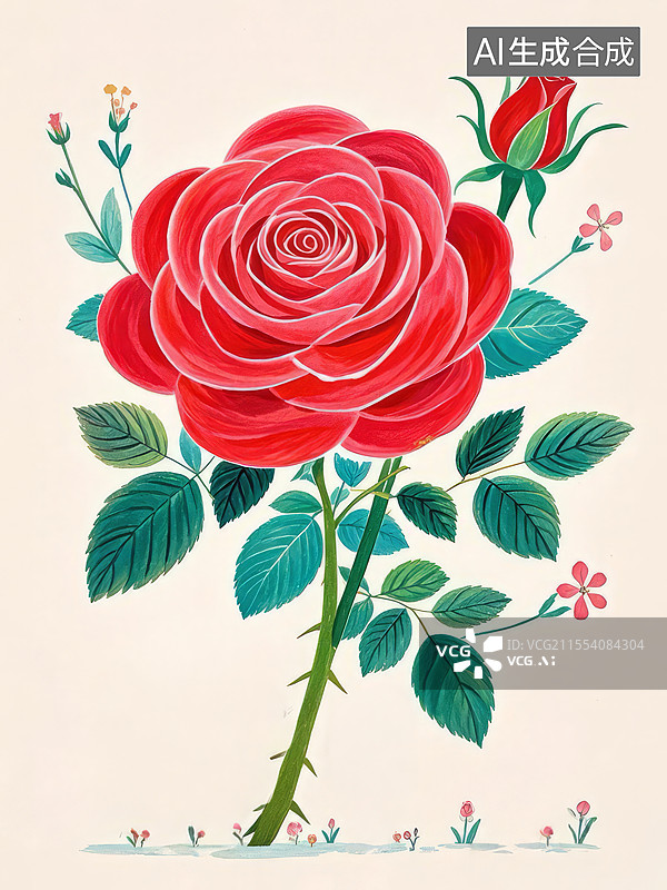 【AI数字艺术】玫瑰蜡笔插画，小刺猬递花小兔子，重瓣螺旋展现温馨治愈图片素材