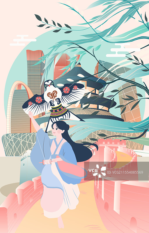 北京二十四节气立春春分清明城市建筑竖版矢量插画图片素材