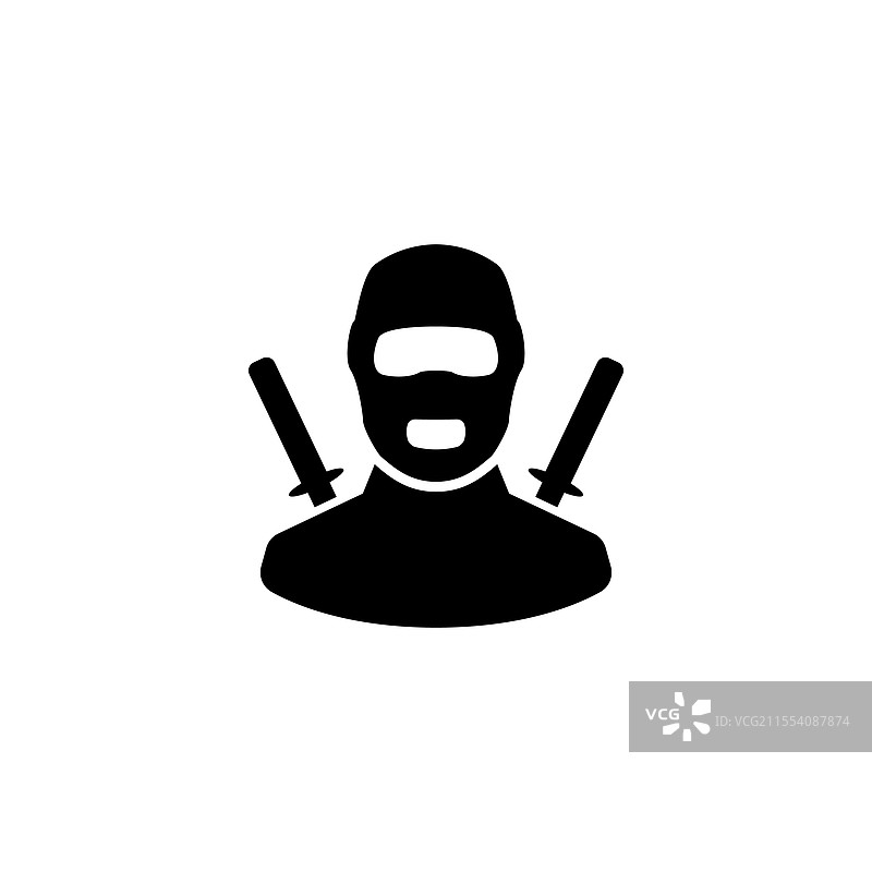 现代流线型忍者图标，配有交叉的武士刀图片素材