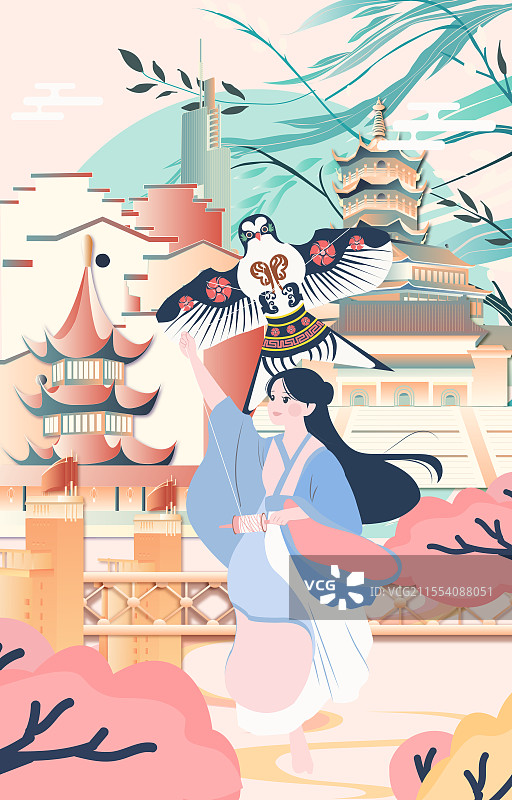 南京二十四节气立春春分清明城市建筑竖版矢量插画图片素材