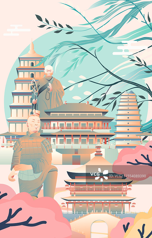 西安二十四节气立春春分清明城市建筑竖版矢量插画图片素材