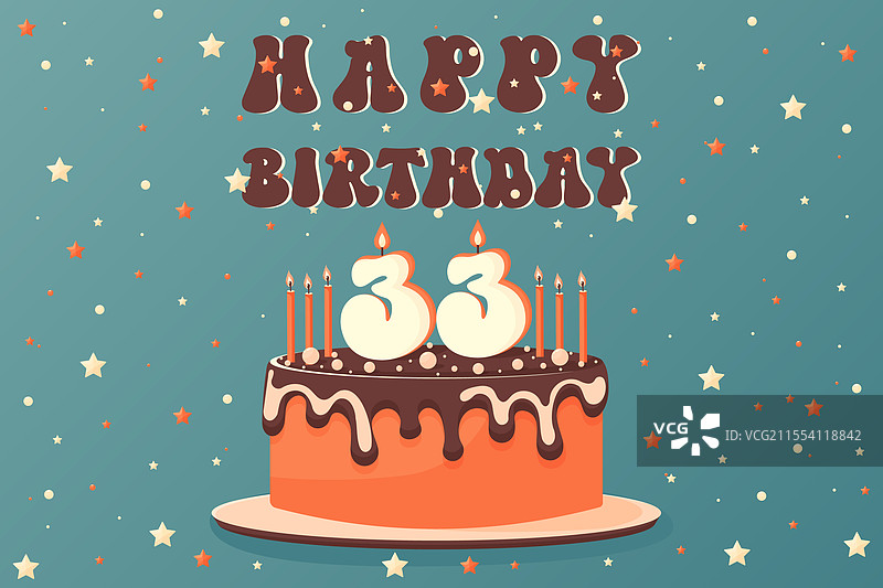快乐的33岁生日贺卡与生日蛋糕图片素材